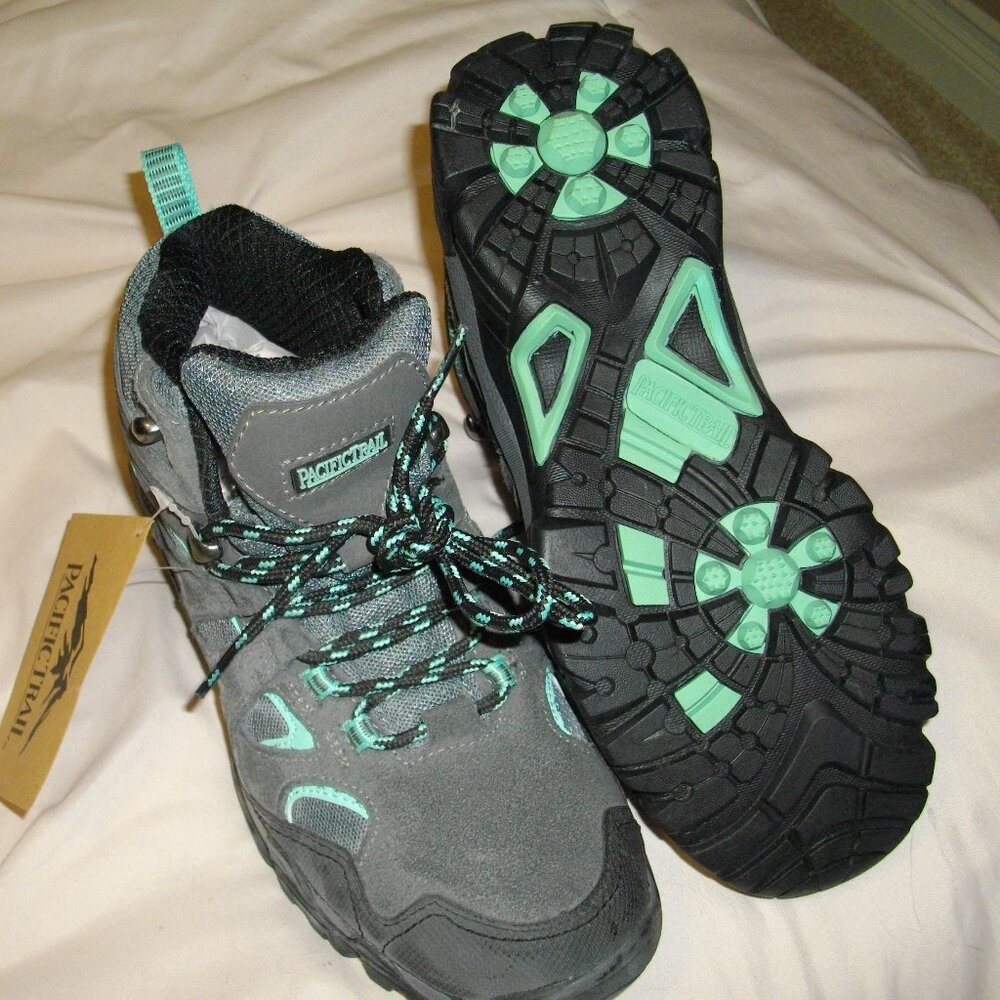 Women's size 7 Pacific Trail, gray and mint green hiking boots. Brand new